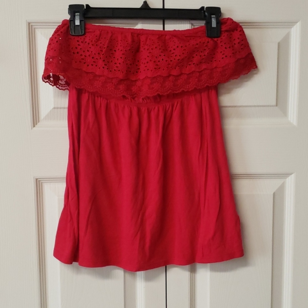 Decree Lacy Top Red Flowy Tube Top S Small